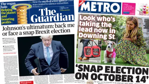 The front pages of the Guardian and the Metro