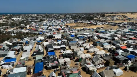 Reuters Tented camp for displaced Palestinians in Rafah, in the southern Gaza Strip (11 March 2024)