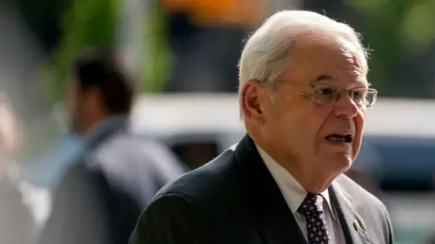 US Senator Robert Menendez arrives for trial at Manhattan Federal Court on May 14, 2024 in New York City