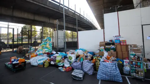 Getty Images Donations left for Grenfell Tower survivors in the hours after the fire