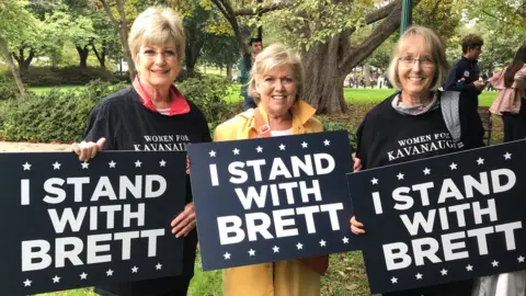 Ann Trible (left), Nancy Wilson (centre), and Kay Lucien (right) travelled from Virginia to show their support for Brett Kavanaugh