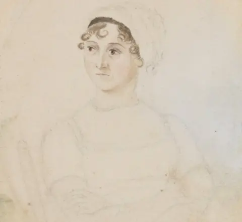 The National Portait Gallery Jane Austen sketch by her sister Cassandra on loan from the National Portrait Gallery