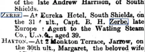 The British Newspaper Archive Cutting from the Shields Gazette in 1880