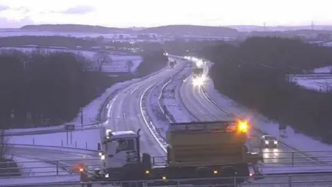 Traffic Wales Gritters were out near the A55 in Denbighshire on Monday morning