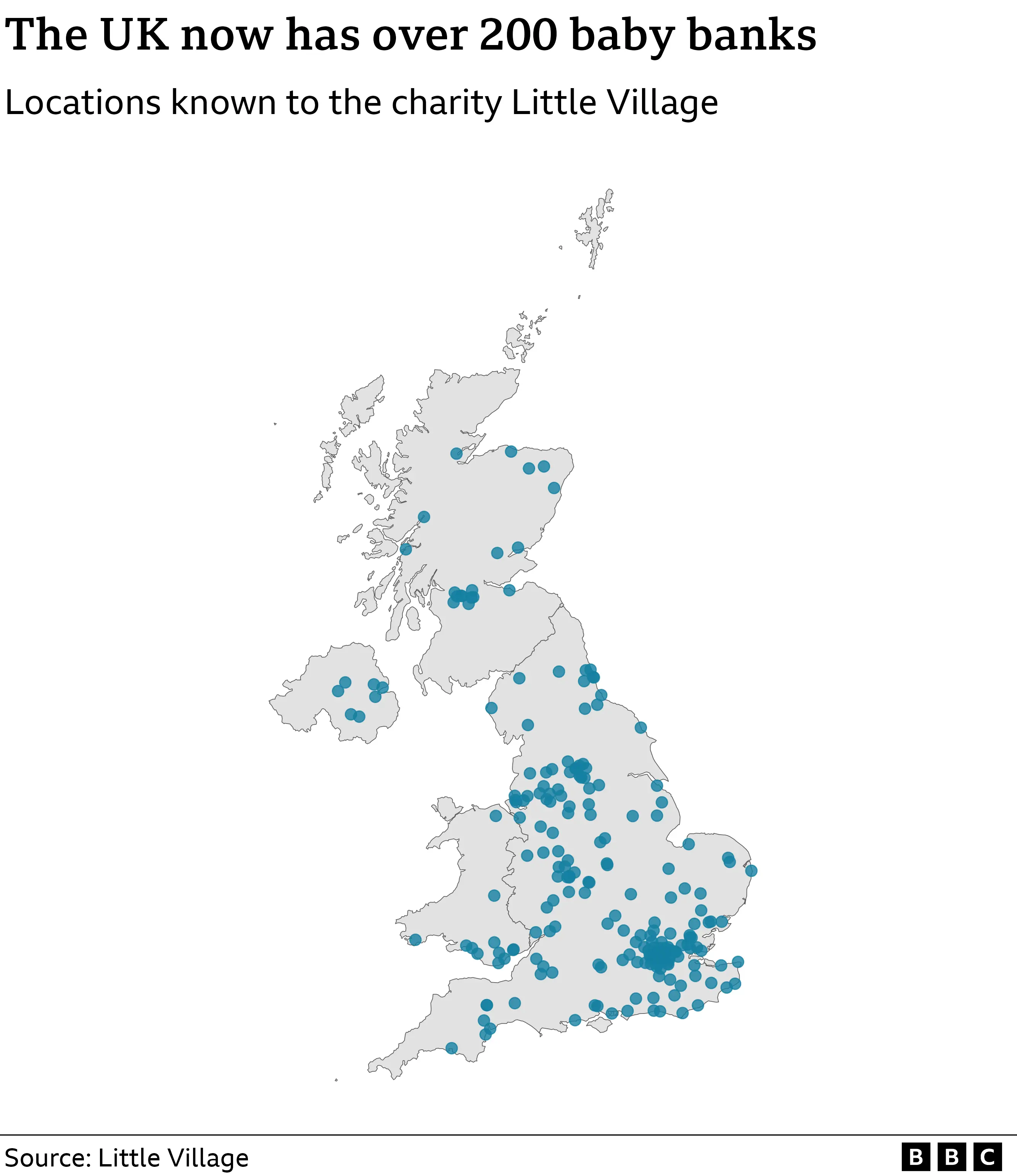 Chart showing known baby banks in the UK