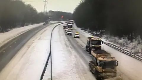 Traffic Wales Gritting lorries on the M4 north of Cardiff