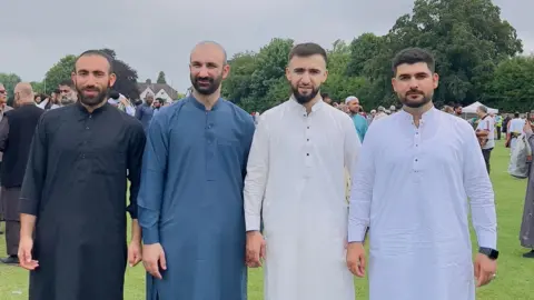 Irfan Ullah Masters student Irfan Ullah (far right) returned home to Luton's Wardown Park to celebrate and say prayers with his cousins and friends