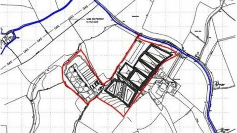 Elevns Aerials Comp A map showing plans for Whitwick Farm