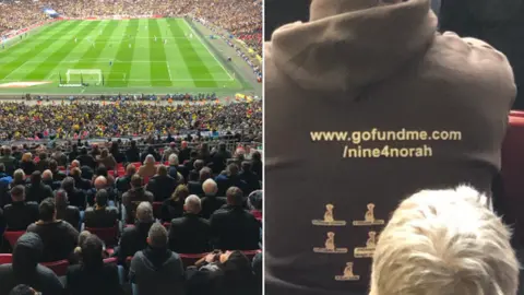 @mrjakehumphrey Ross Coniam's fundraising sweatshirt pictured in the crowd