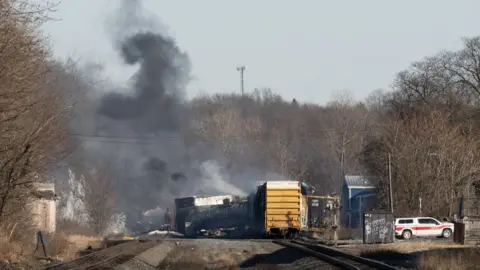 Getty Images A derailed train.