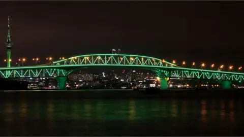 Frances Oliver Auckland Harbour Bridge and Sky Tower, New Zealand