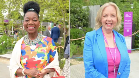 REX/Shutterstock Dame Floella Benjamin and Deborah Meaden at Chelsea Flower Show