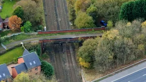 Aerial view of Chew Bridge in Westhoughton