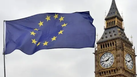 PA EU flag flying near the Houses of Parliament