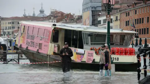 EPA A vaporetto boat trapped along the Riva dell'Arsenale