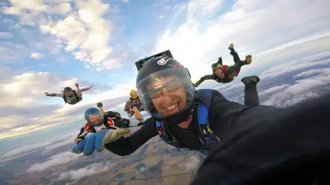 PA Aiden Chaffe skydiving with his friends
