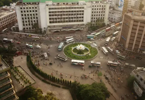 Getty Images A view of Shapla Square in Dhaka's financial district, from an upper floor of Bangladesh Bank