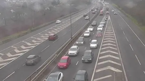 Traffic Wales Backed up traffic at M4 Coldra East