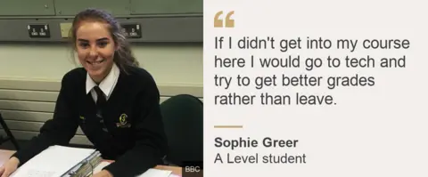 "If I didn't get into my course here I would go to tech and try to get better grades rather than leave. " Sophie Greer, A Level student, .