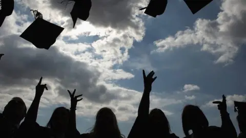 Getty Images Students throwing mortarboards