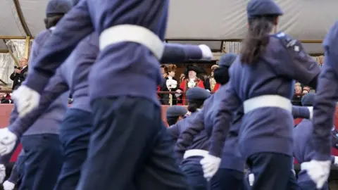 PA Media Michael Mainelli, the 695th Lord Mayor of the City of London, watching performers take part in the Lord Mayor's Show
