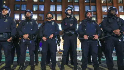 Police in a line at Columbia University
