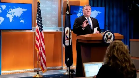 Reuters State Secretary Mike Pompeo speaks during a media briefing in Washington DC. Photo: November 2020