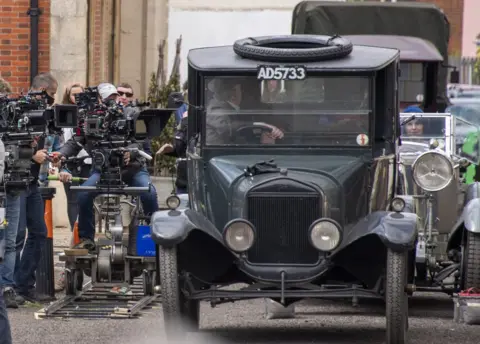 John McLellan Michelle Dockery on set in Harwich for the second Downton Abbey film