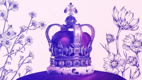 Royal Watch newsletter logo. It features a purple illustration of a crown on a cushion surrounded by flowers.