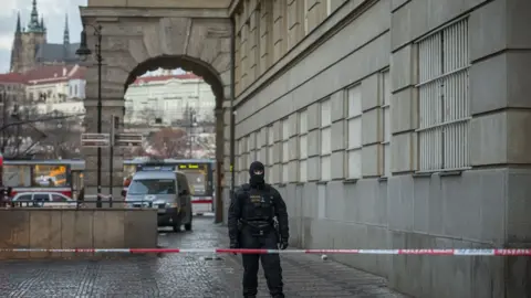 Aftermath of the mass shooting on December 22, 2023 in Prague, Czech Republic