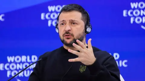 Reuters Ukraine's President Volodymyr Zelenskiy speaks during the 54th annual meeting of the World Economic Forum in Davos, Switzerland