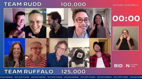 KAMALA HARRIS/TWITTER Kamala Harris was quizzed by the cast of the Avengers for a Democrat fundraiser