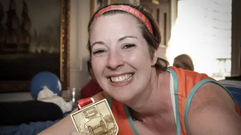 Beth rees Bethan with her medal from the 2017 London Marathon.