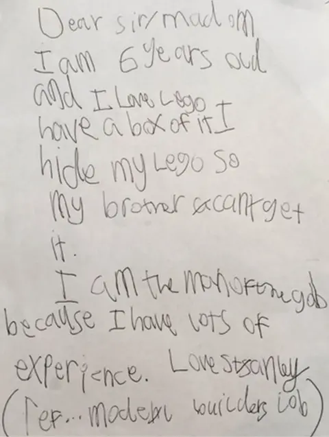 PA Stanley Bolland's job application and a reply from Legoland Windsor