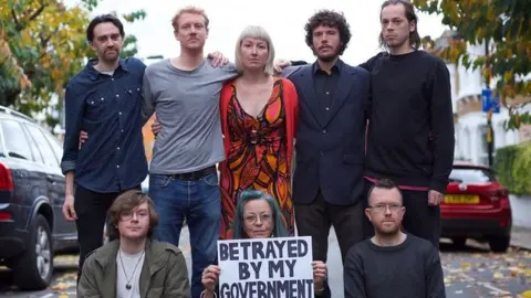 Insulate Britain Back row (L-R) Tim Speers, Roman Paluch, Emma Smart, Ben Taylor, James Thomas (front row L-R) Louis McKechnie, Ana Heyatawin and Oliver Roc