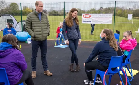 PA Media William and Kate with young people