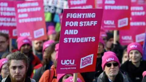 UCU members holding placards