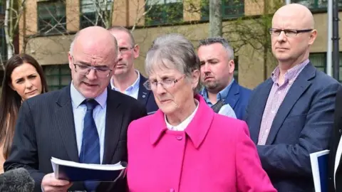 Family of Patsy Kelly outside Police Ombudsman office