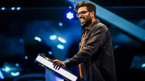 Romesh Ranganathan on the set of the Weakest Link