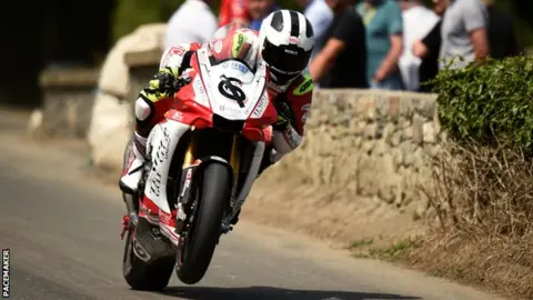 Pacemaker William Dunlop in practice action at the Skerries 100 on Saturday