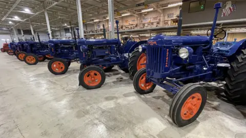 Mike Liggins/BBC Blue tractors lined up