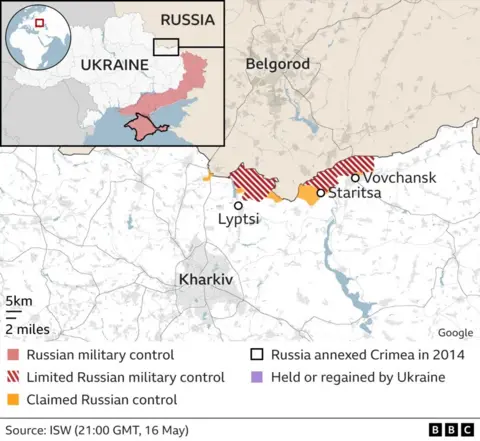 Map of fighting in Ukraine's north-eastern Kharkiv region
