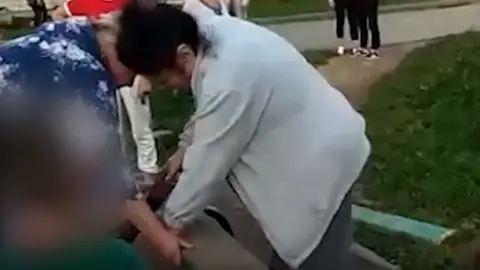 VKontakte Women in Russia destroy seesaw