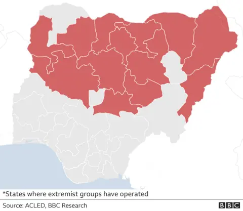 map showing areas worst hit by Boko Haram attacks