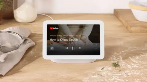 Google Nest Hub showing a cookery video