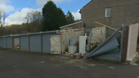 BBC Damaged garages in Pontardawe