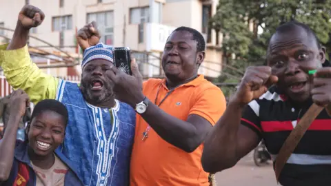 People show their support for the military in Ouagadougou, Burkina Faso, January 24, 2022