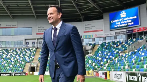 PACEMAKER Scoreboard at Windsor Park displays welcome message to Leo Varadkar