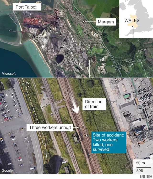 A graphic showing where the train workers were struck