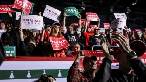 Reuters Supporters react while attending US President Donald Trump's campaign rally in Battle Creek, Michigan